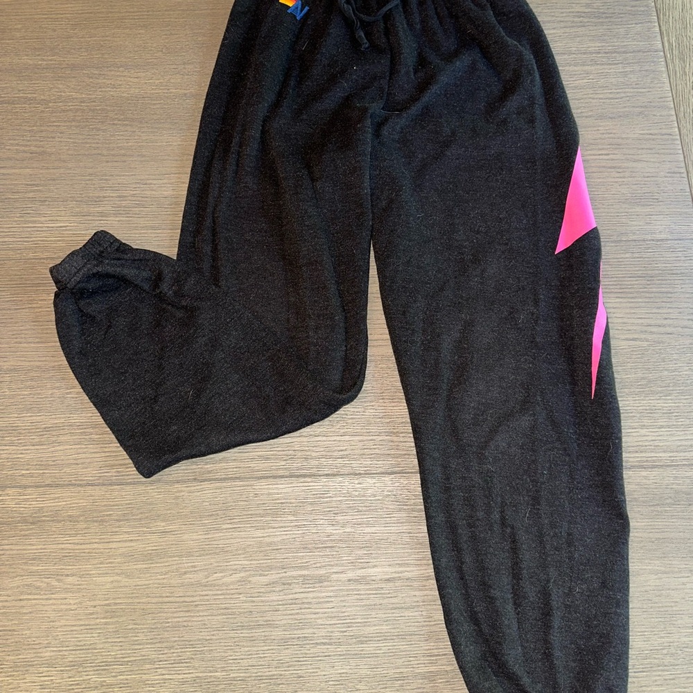 Black and Pink aviator nation bolt joggers